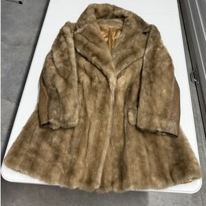 Vintage Faux Fur union made Coat Brown Notched Lapel Mid Length Winter Jacket
